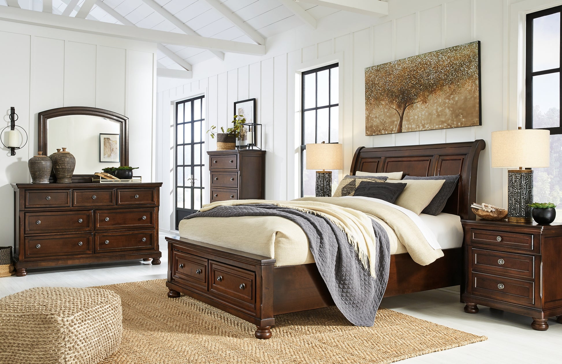 Porter  Sleigh Bed With Mirrored Dresser, Chest And 2 Nightstands Millennium® by Ashley