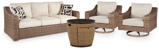 Malayah Outdoor Sofa and 2 Lounge Chairs with Fire Pit Table Signature Design by Ashley®