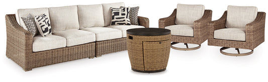 Malayah Outdoor Loveseat and 2 Lounge Chairs with Fire Pit Table Signature Design by Ashley®