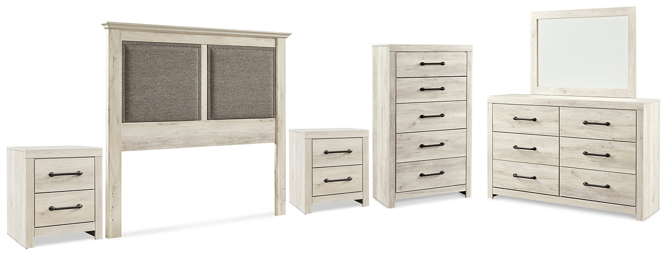 Cambeck Queen Upholstered Panel Headboard with Mirrored Dresser, Chest and 2 Nightstands Signature Design by Ashley®