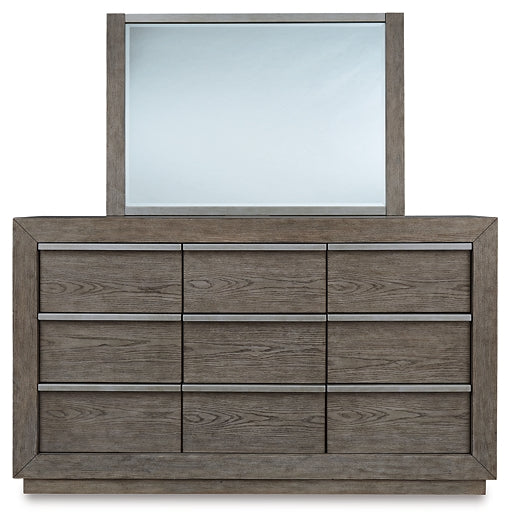 Anibecca Queen Upholstered Panel Bed with Mirrored Dresser, Chest and 2 Nightstands Signature Design by Ashley®