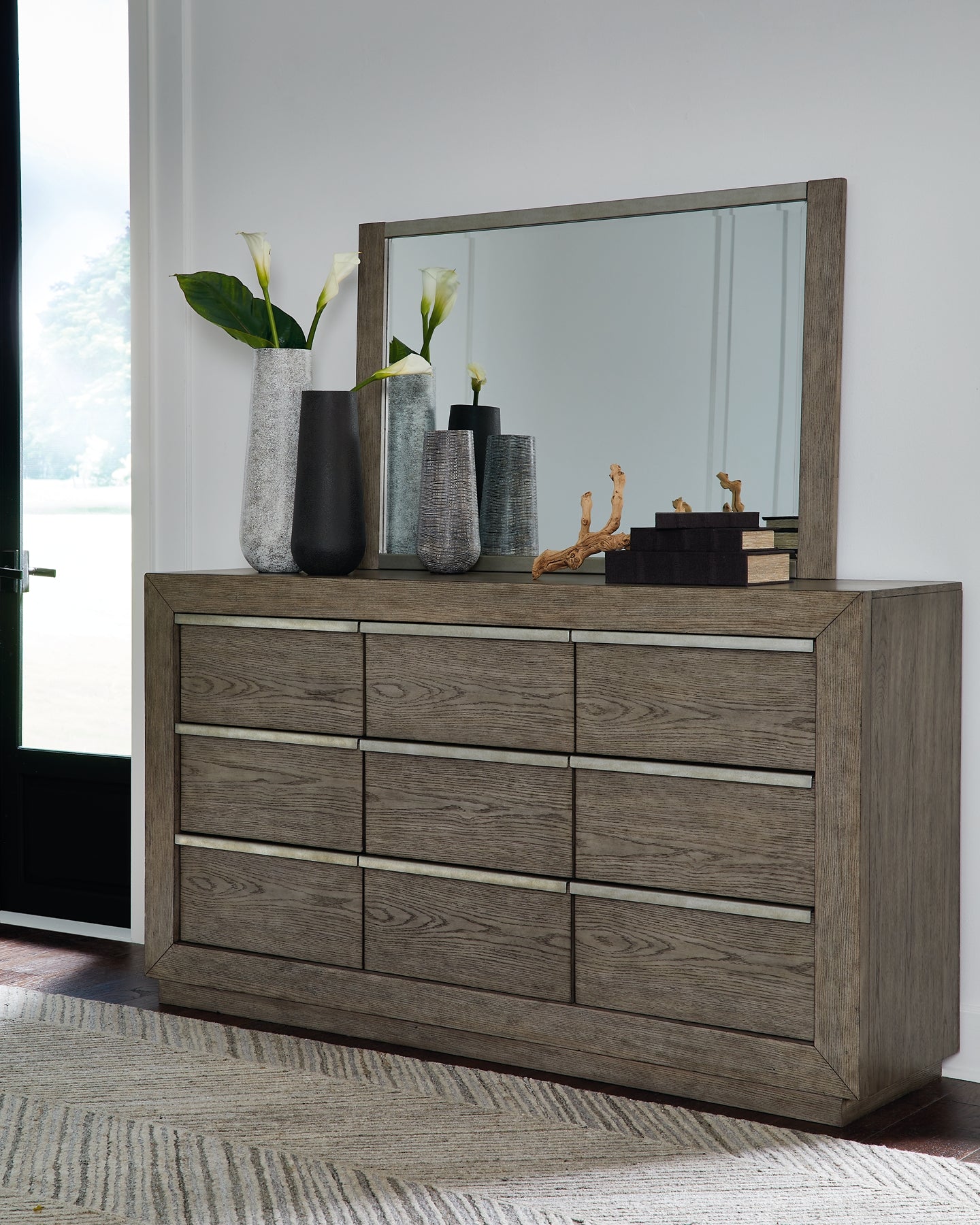 Anibecca King Upholstered Bed with Mirrored Dresser, Chest and Nightstand Signature Design by Ashley®