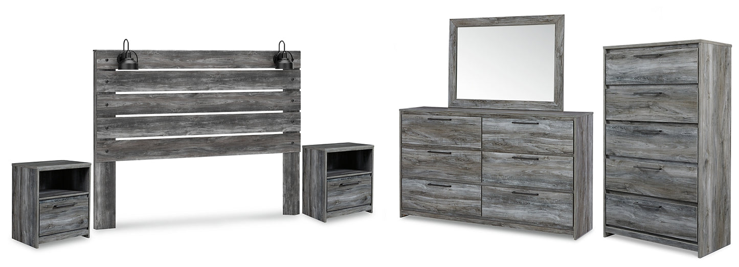 Baystorm King Panel Headboard with Mirrored Dresser, Chest and 2 Nightstands Signature Design by Ashley®