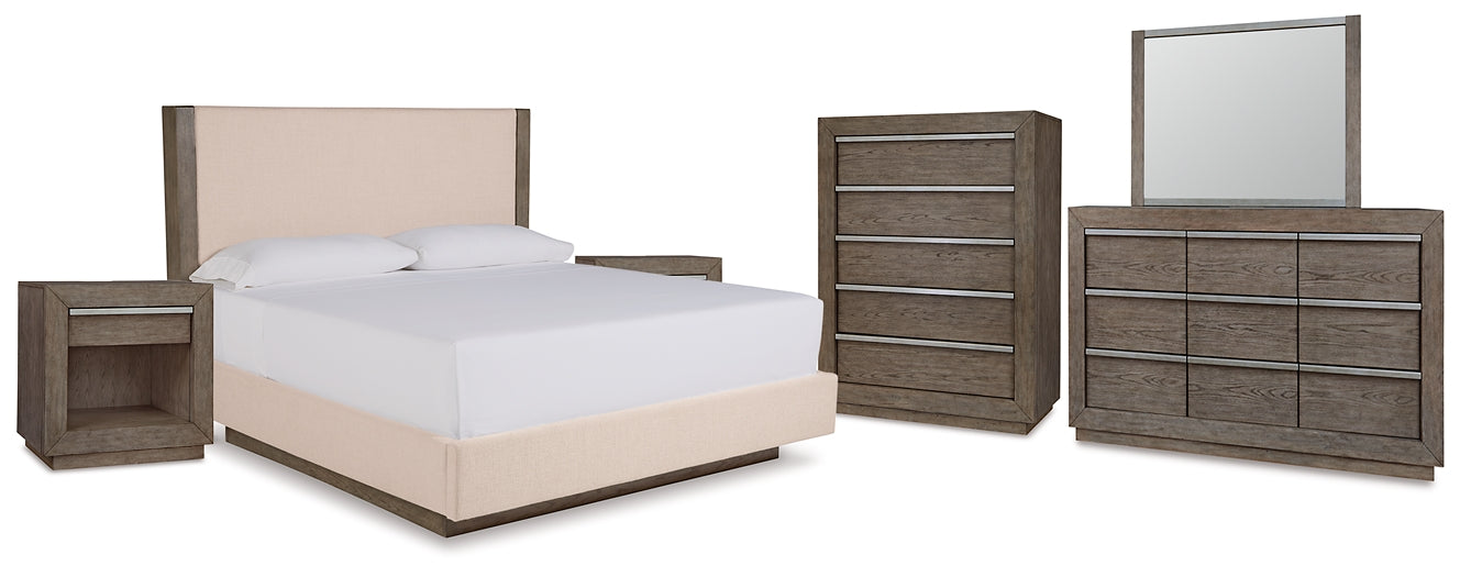 Anibecca King Upholstered Bed with Mirrored Dresser, Chest and 2 Nightstands Signature Design by Ashley®
