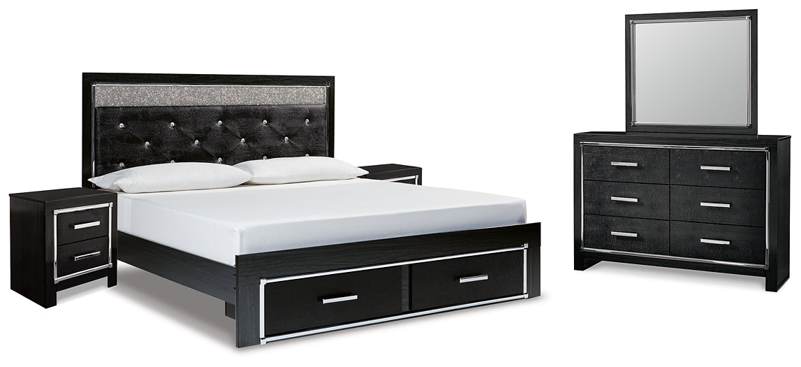 Kaydell King Upholstered Panel Storage Platform Bed with Mirrored Dresser and 2 Nightstands Signature Design by Ashley®