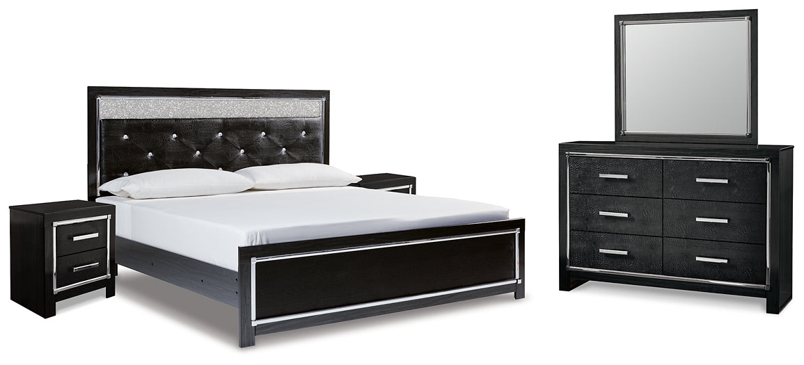 Kaydell King Upholstered Panel Platform Bed with Mirrored Dresser and 2 Nightstands Signature Design by Ashley®