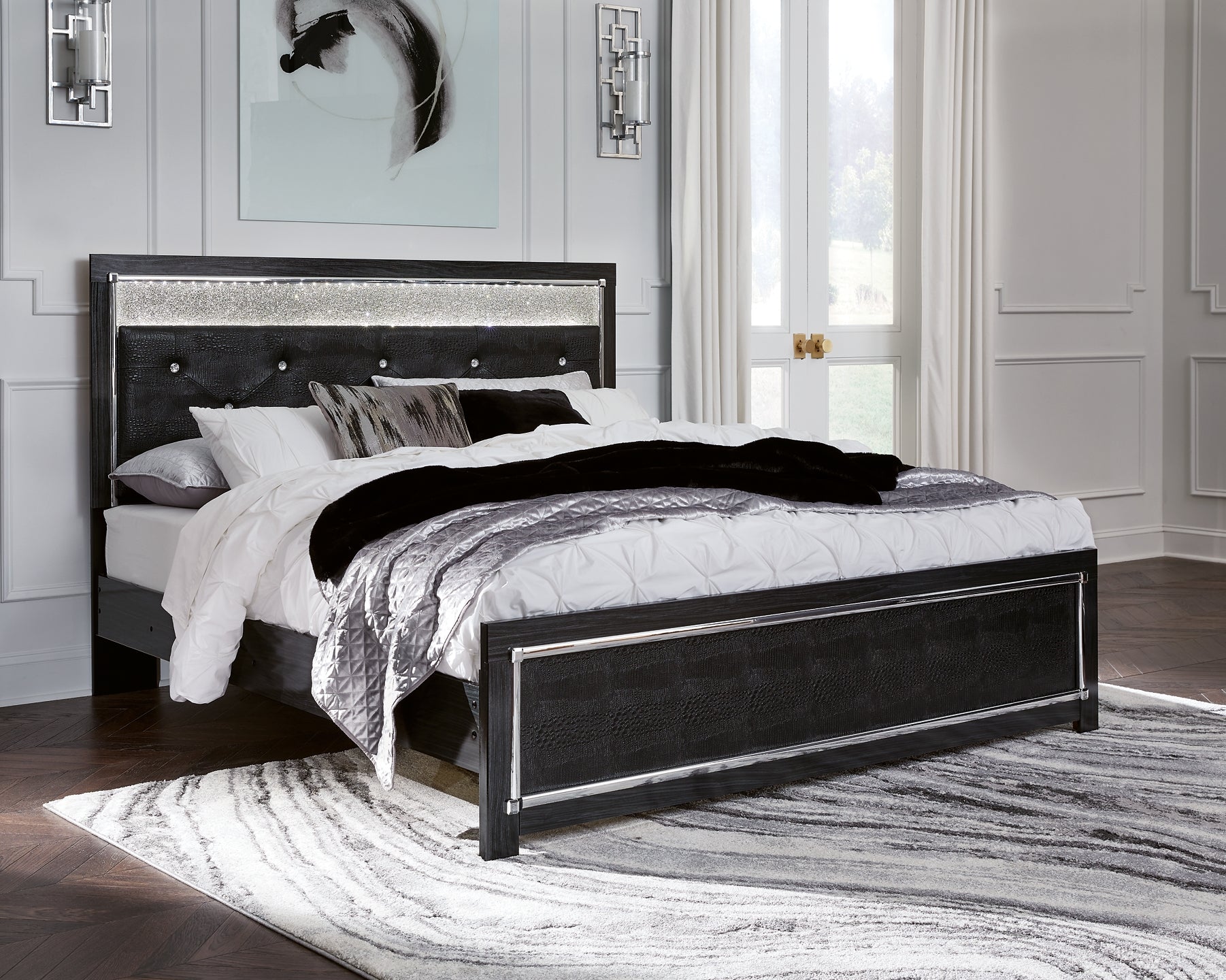 Kaydell King Upholstered Panel Platform Bed with Mirrored Dresser Signature Design by Ashley®
