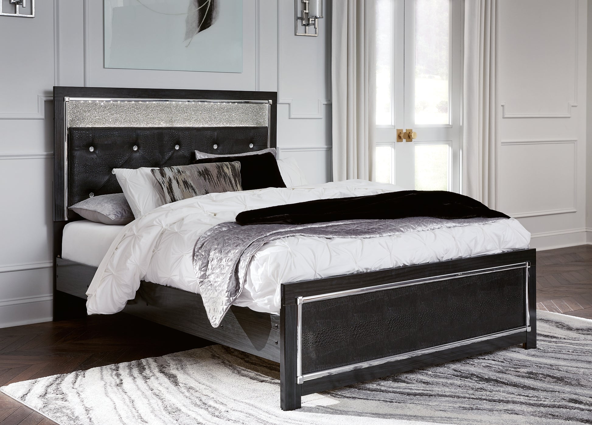 Kaydell Queen Upholstered Panel Bed with Mirrored Dresser Signature Design by Ashley®