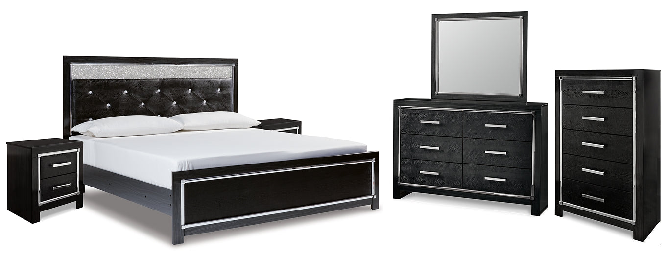 Kaydell King Upholstered Panel Bed with Mirrored Dresser, Chest and 2 Nightstands Signature Design by Ashley®