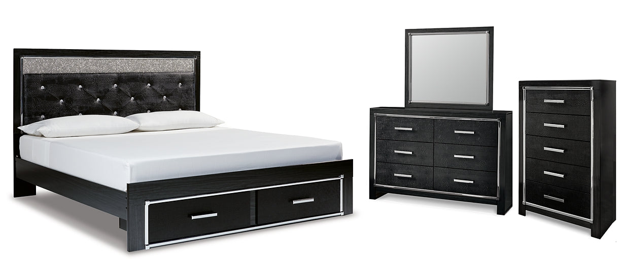 Kaydell King Upholstered Panel Storage Bed with Mirrored Dresser and Chest Signature Design by Ashley®