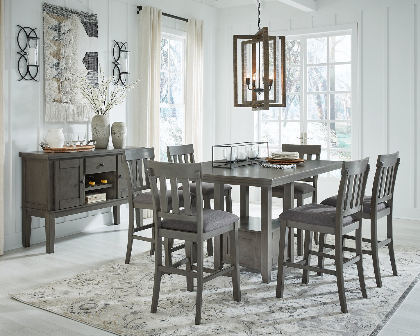 Hallanden Counter Height Dining Table and 6 Barstools with Storage Signature Design by Ashley®