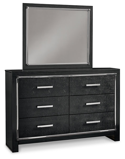 Kaydell King Upholstered Panel Headboard with Mirrored Dresser Signature Design by Ashley®