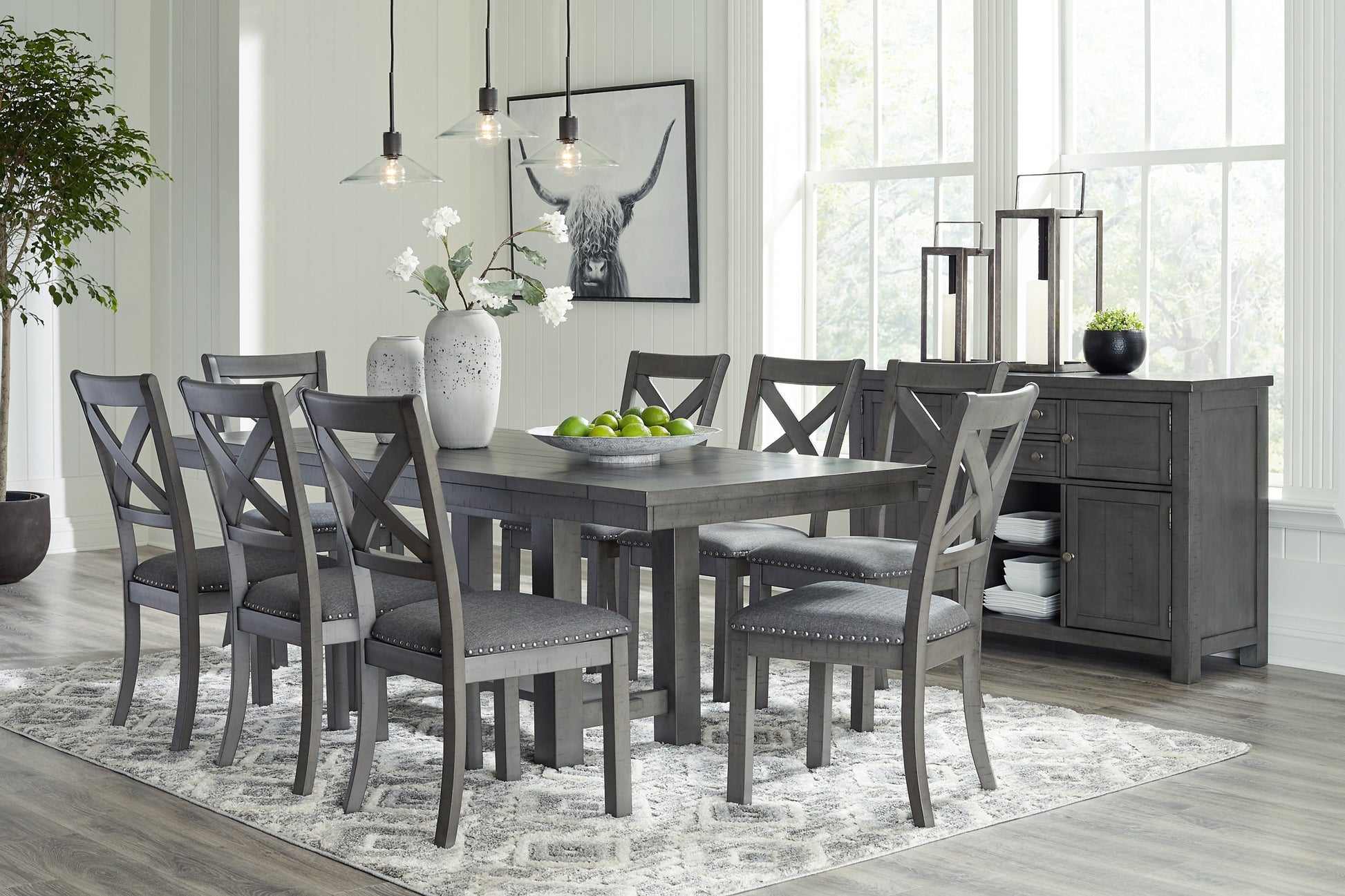 Myshanna Dining Table and 8 Chairs with Storage Signature Design by Ashley®