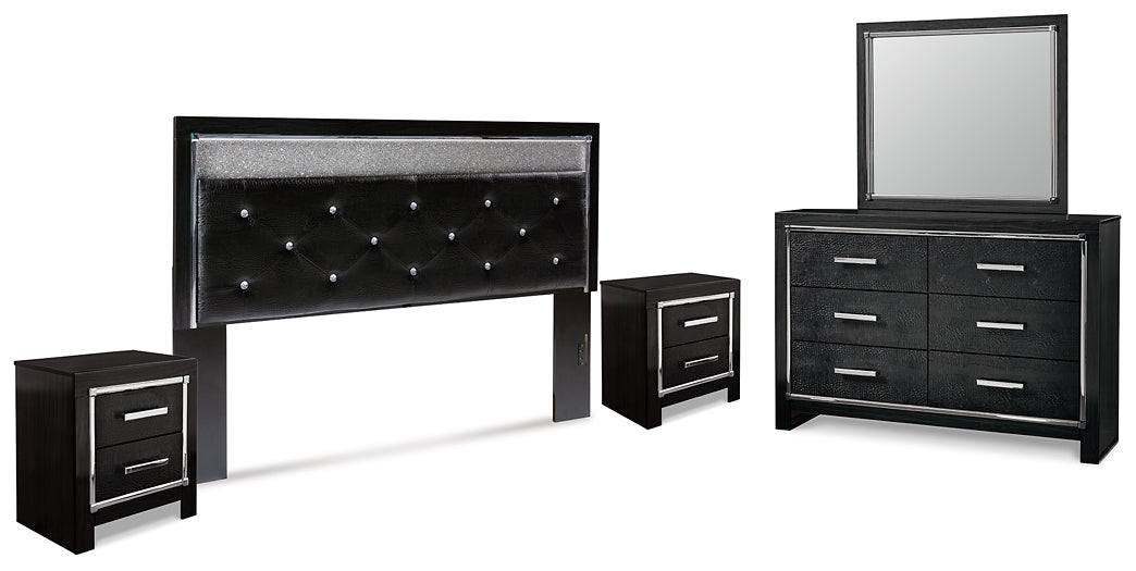 Kaydell King Upholstered Panel Headboard with Mirrored Dresser and 2 Nightstands Signature Design by Ashley®