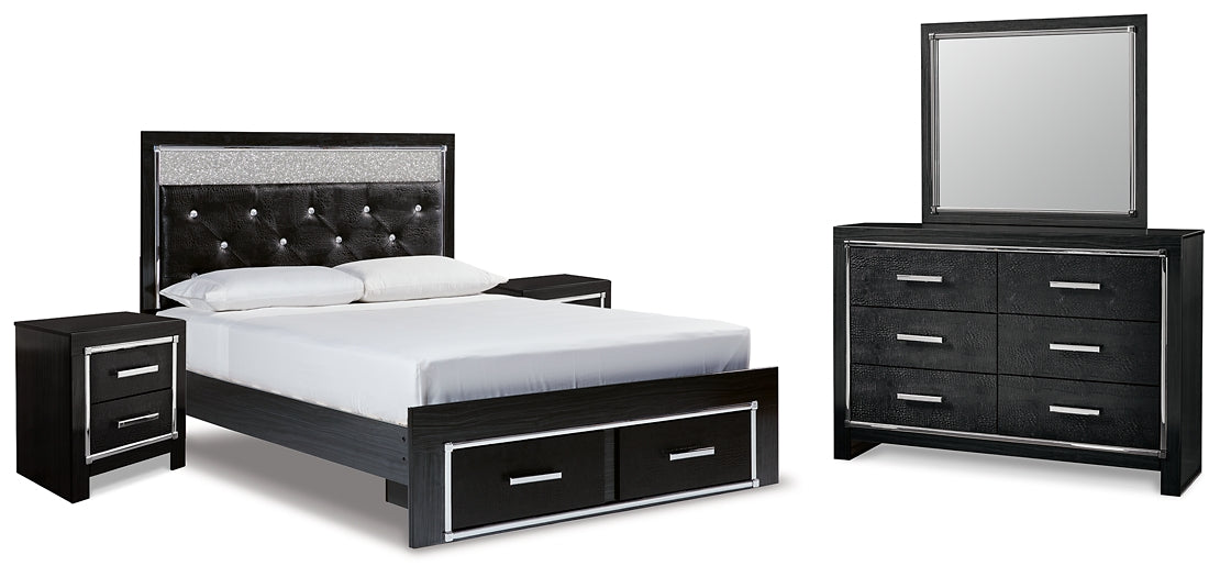 Kaydell Queen Upholstered Panel Storage Platform Bed with Mirrored Dresser and 2 Nightstands Signature Design by Ashley®