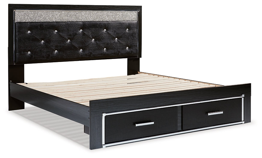 Kaydell King Upholstered Panel Storage Platform Bed with Mirrored Dresser, Chest and 2 Nightstands Signature Design by Ashley®