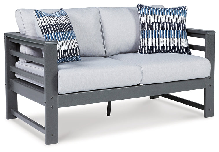 Amora Outdoor Sofa and Loveseat with Coffee Table and 2 End Tables Signature Design by Ashley®