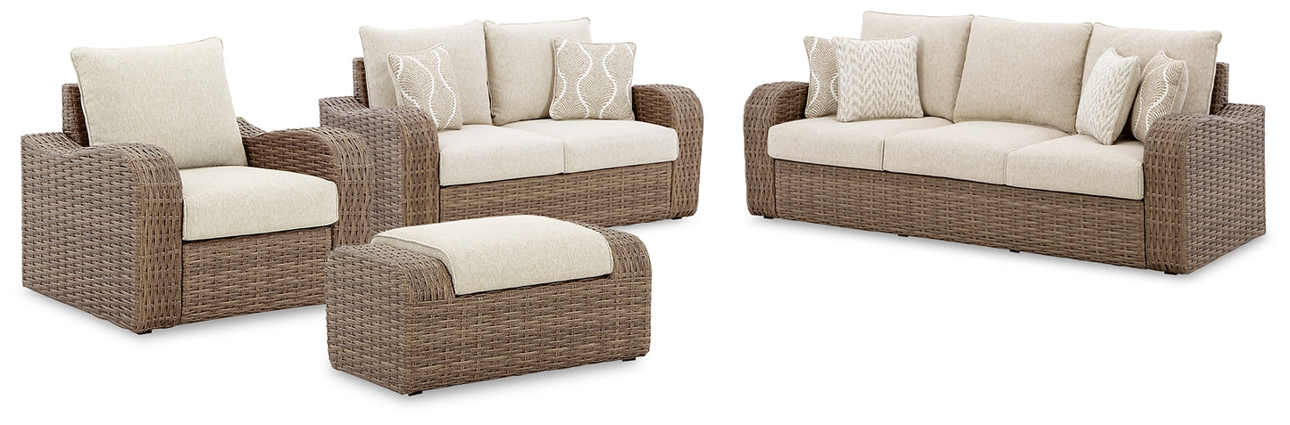 Sandy Bloom Outdoor Sofa and Loveseat with Lounge Chair and Ottoman Signature Design by Ashley®
