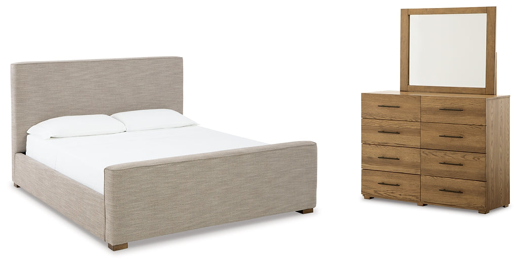 Dakmore Queen Upholstered Bed with Mirrored Dresser Signature Design by Ashley®