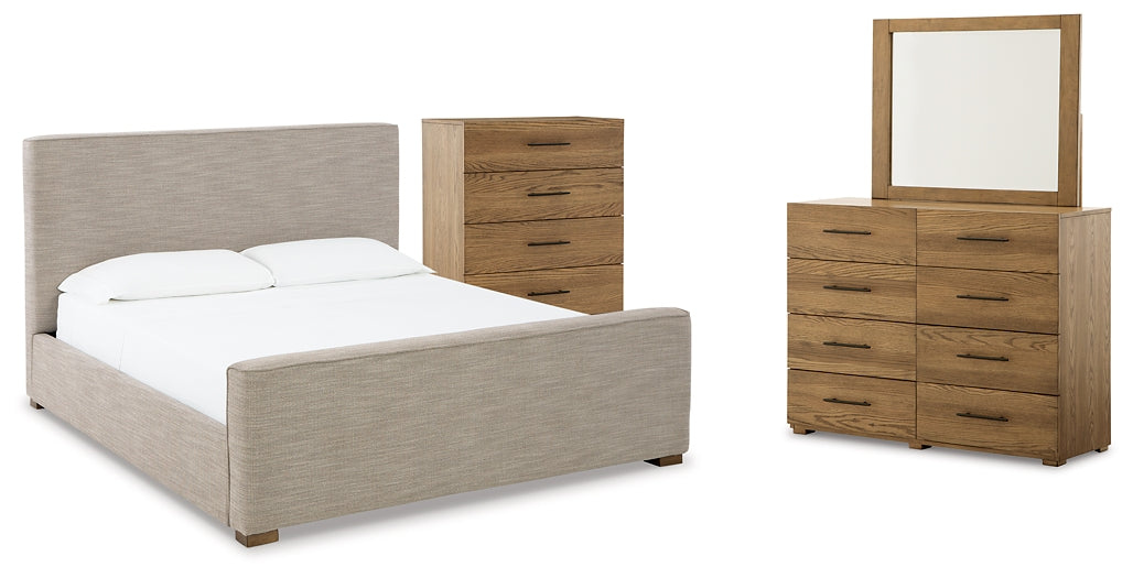 Dakmore Queen Upholstered Bed with Mirrored Dresser and Chest Signature Design by Ashley®