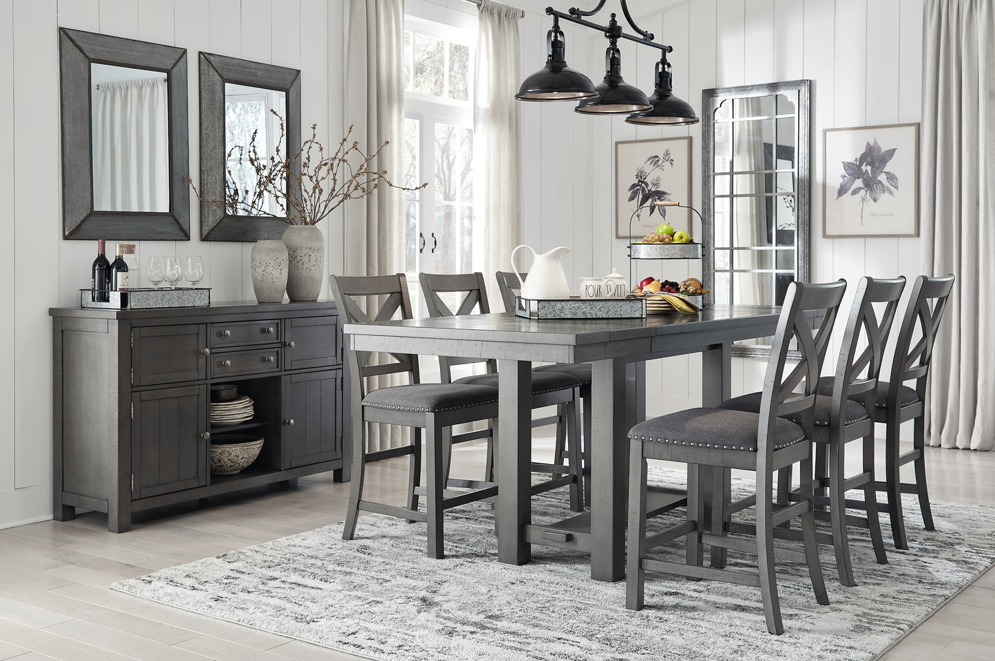Myshanna Counter Height Dining Table and 6 Barstools with Storage Signature Design by Ashley®