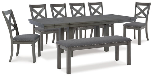 Myshanna Dining Table and 6 Chairs and Bench Signature Design by Ashley®