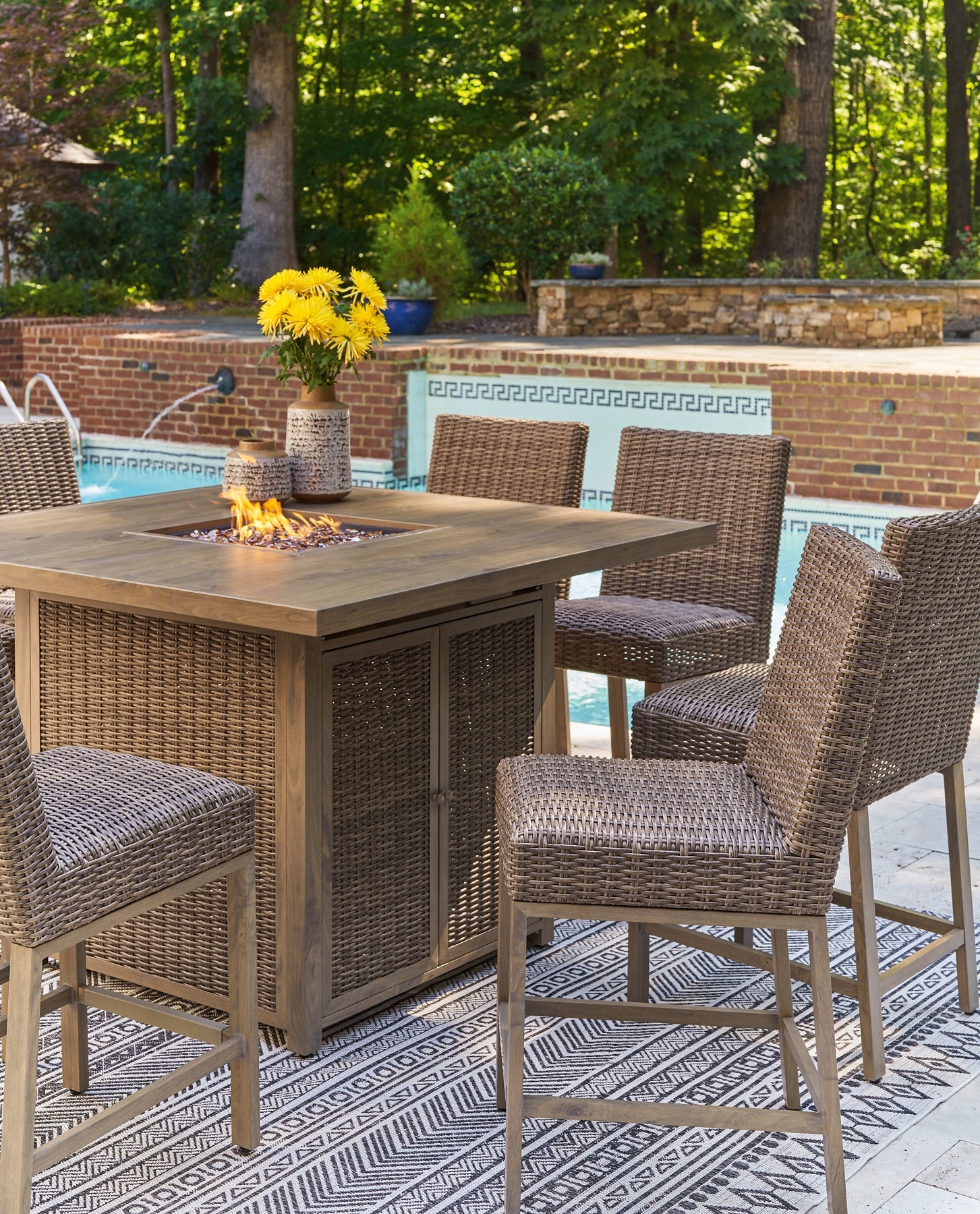 Walton Bridge Square Bar Table w/Fire Pit Signature Design by Ashley®