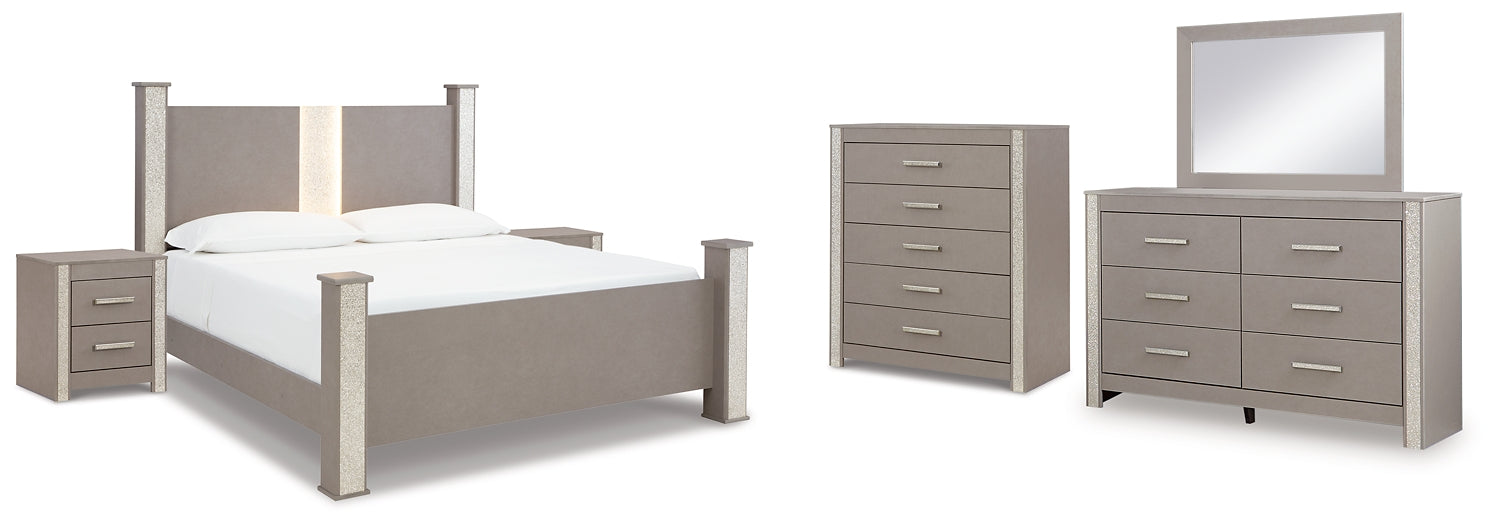 Surancha Queen Poster Bed with Mirrored Dresser, Chest and 2 Nightstands Signature Design by Ashley®