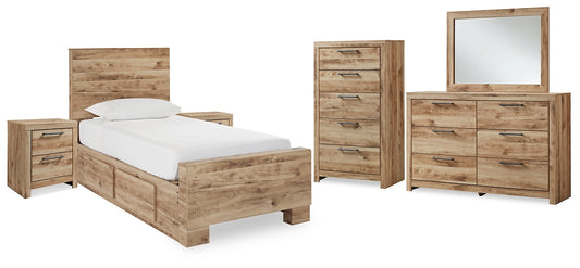 Hyanna Twin Panel Bed with Storage with Mirrored Dresser, Chest and 2 Nightstands Signature Design by Ashley®