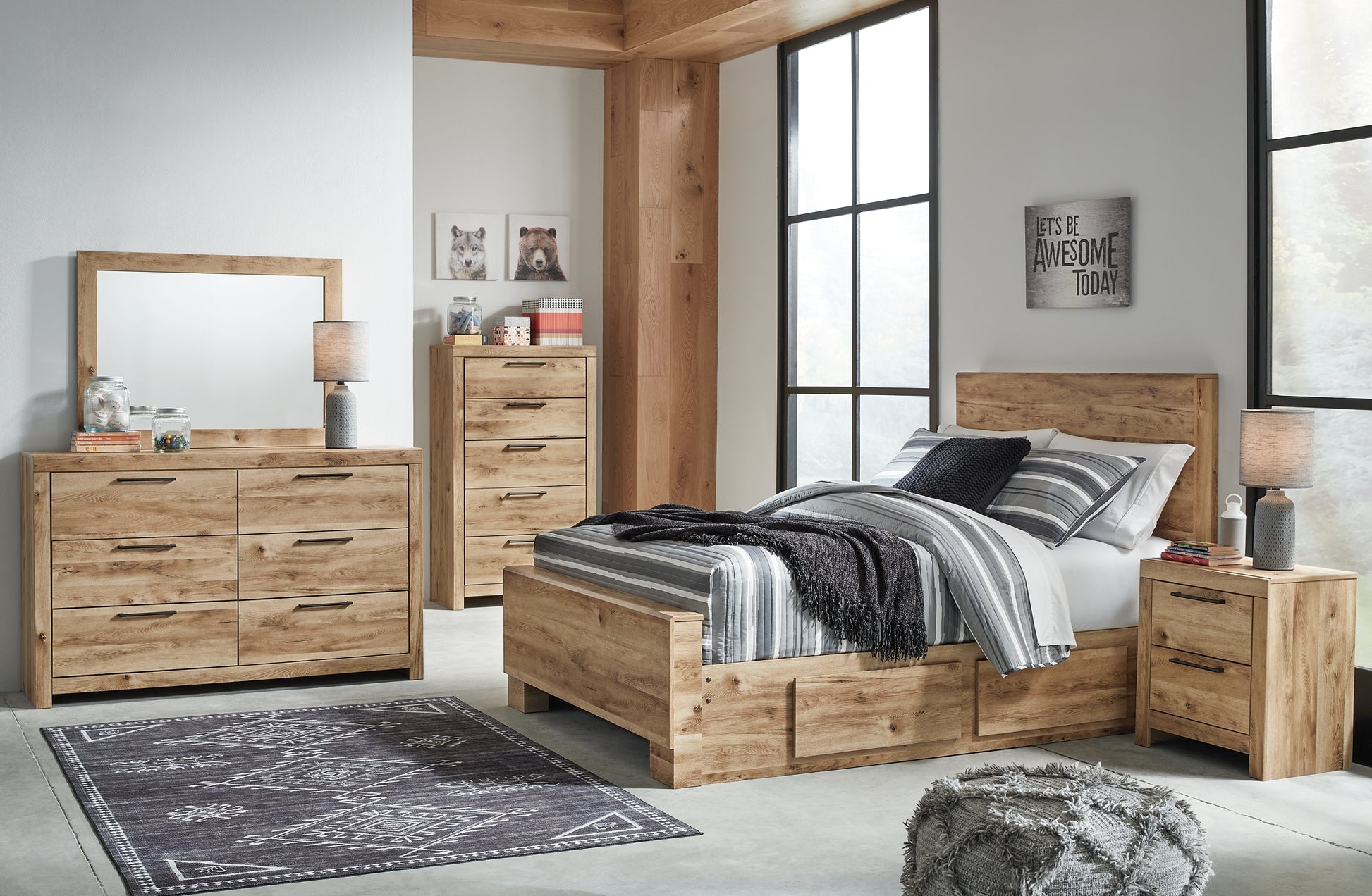 Hyanna Full Panel Bed with Storage with Mirrored Dresser, Chest and Nightstand Signature Design by Ashley®