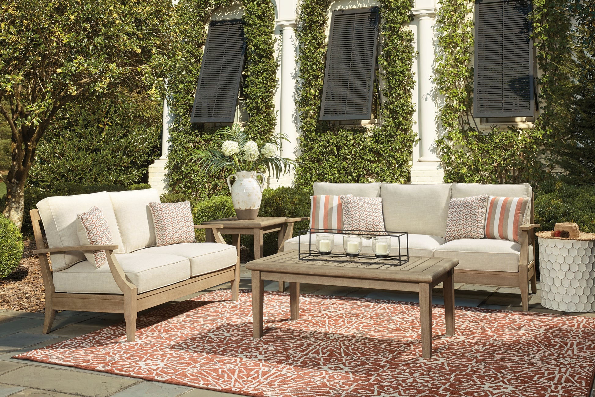 Clare View Outdoor Sofa and Loveseat with Coffee Table Signature Design by Ashley®