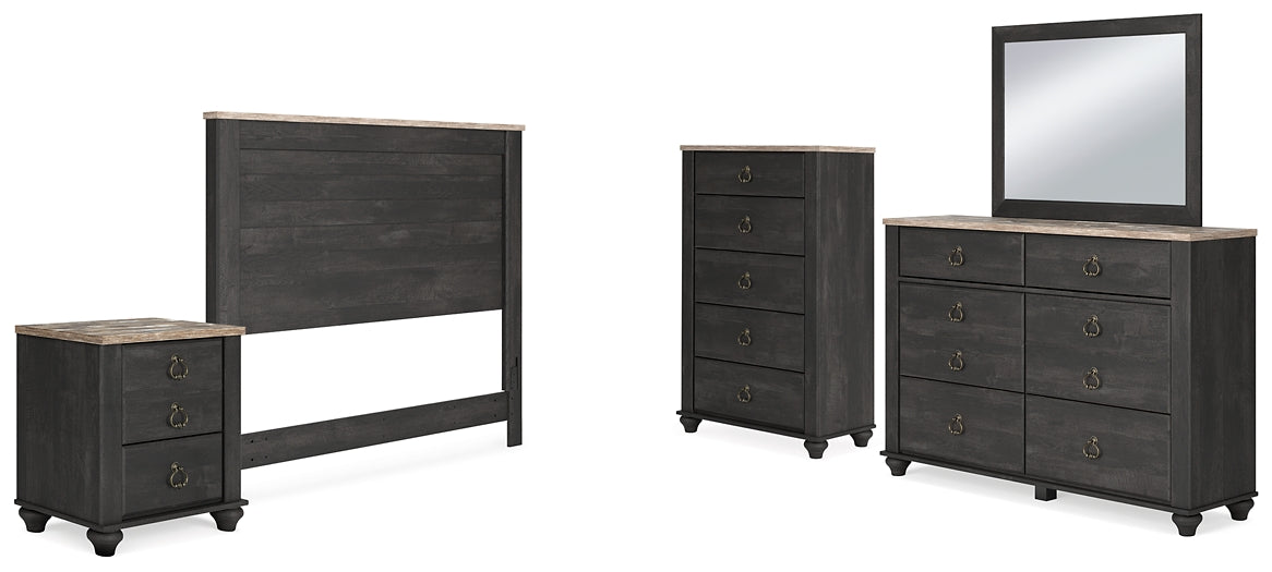 Nanforth Queen Panel Headboard with Mirrored Dresser, Chest and Nightstand Signature Design by Ashley®