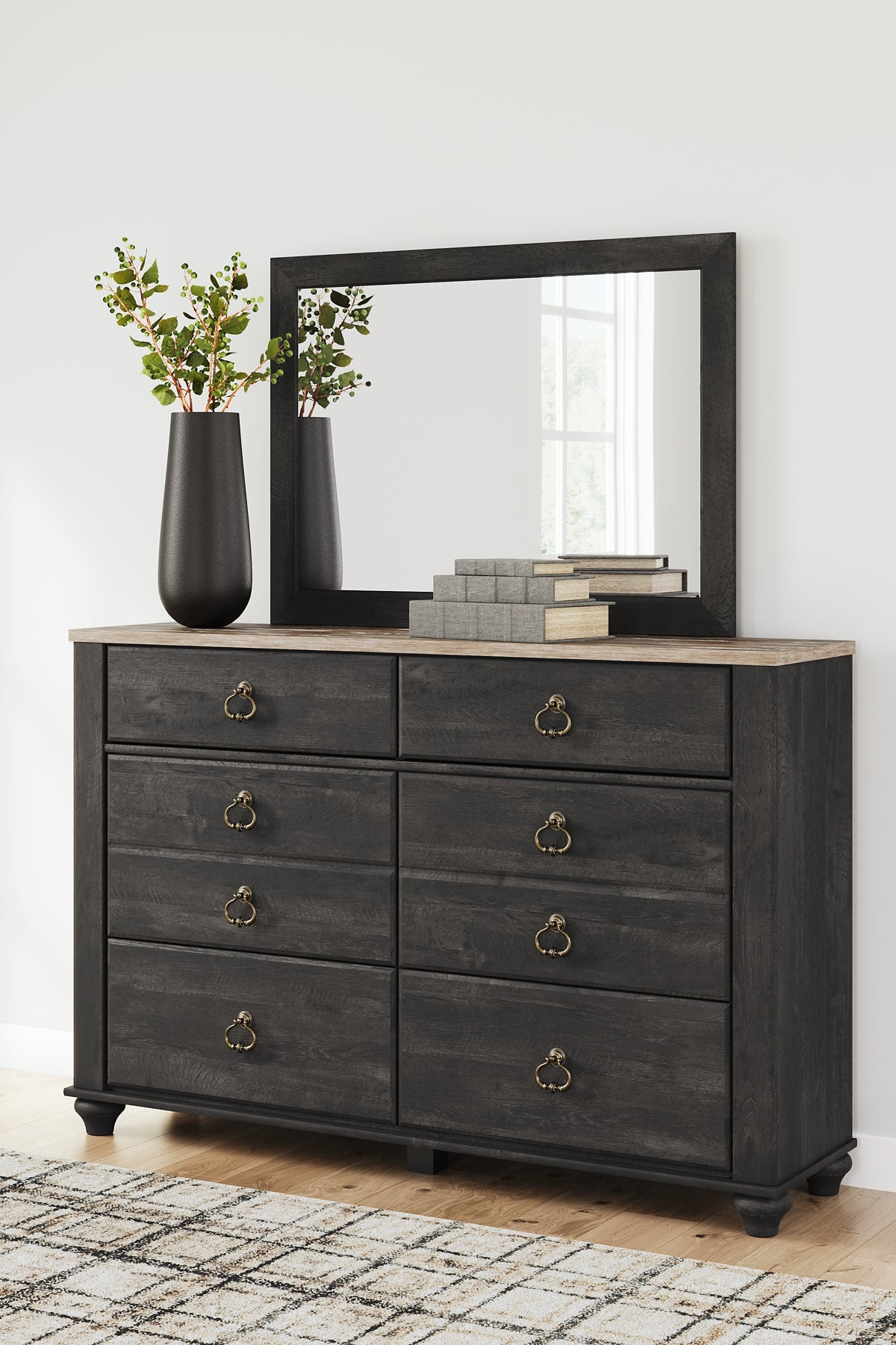 Nanforth Queen Panel Headboard with Mirrored Dresser, Chest and Nightstand Signature Design by Ashley®