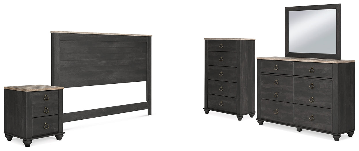 Nanforth King/California King Panel Headboard with Mirrored Dresser, Chest and Nightstand Signature Design by Ashley®