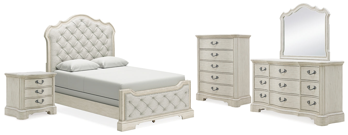 Arlendyne Queen Upholstered Bed with Mirrored Dresser, Chest and Nightstand Signature Design by Ashley®