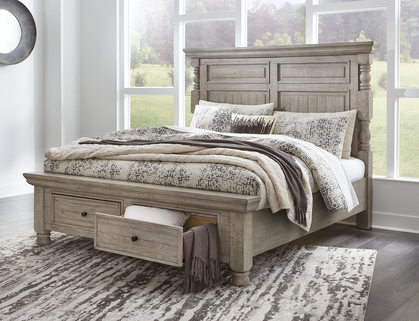 Harrastone King Panel Bed with Mirrored Dresser and 2 Nightstands Millennium® by Ashley