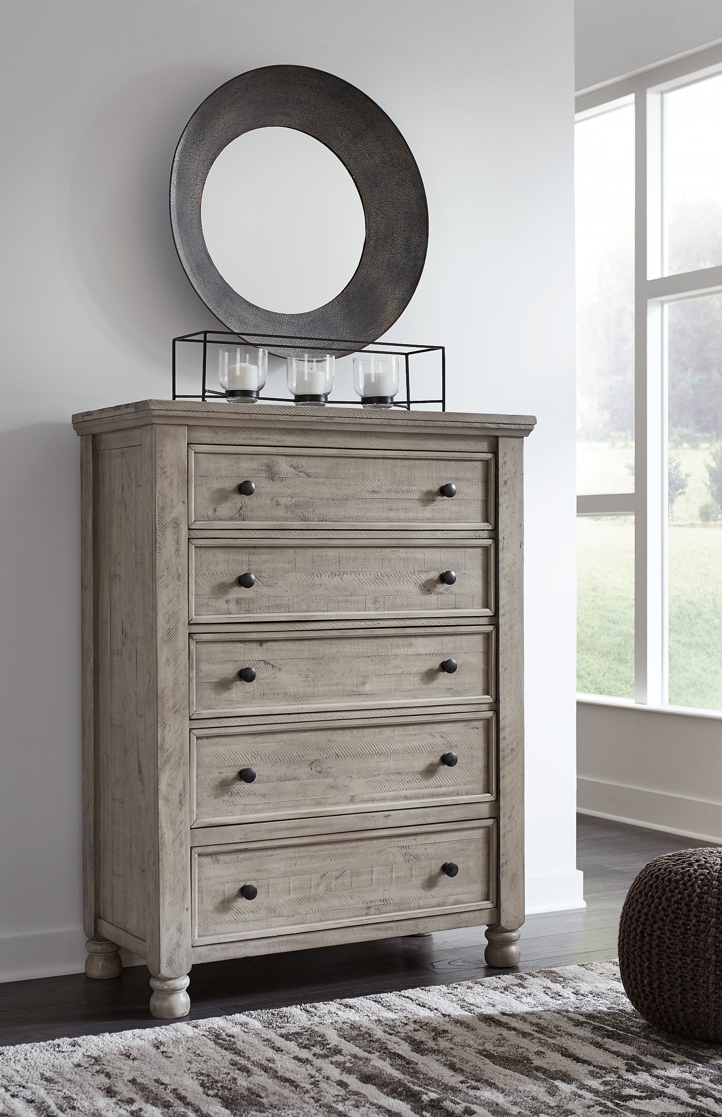 Harrastone California King Panel Bed with Mirrored Dresser and Chest Millennium® by Ashley