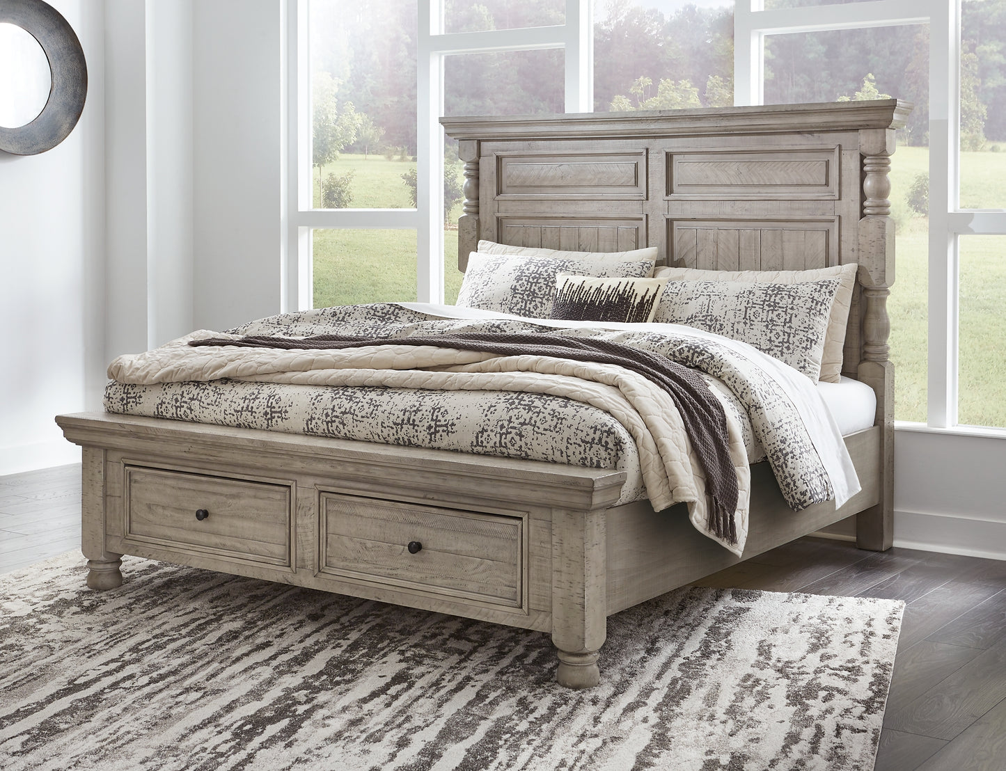 Harrastone California King Panel Bed with Mirrored Dresser and Chest Millennium® by Ashley