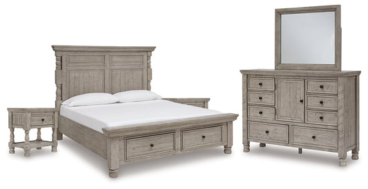 Harrastone Queen Panel Bed with Mirrored Dresser and 2 Nightstands Millennium® by Ashley